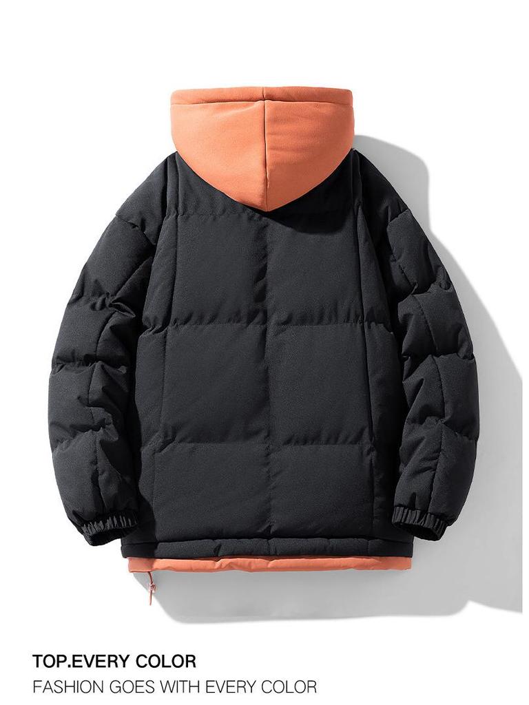 Men's Faux Two-Piece Hooded Cotton Jacket - Thick, Loose Winter Jacket for Men and Women