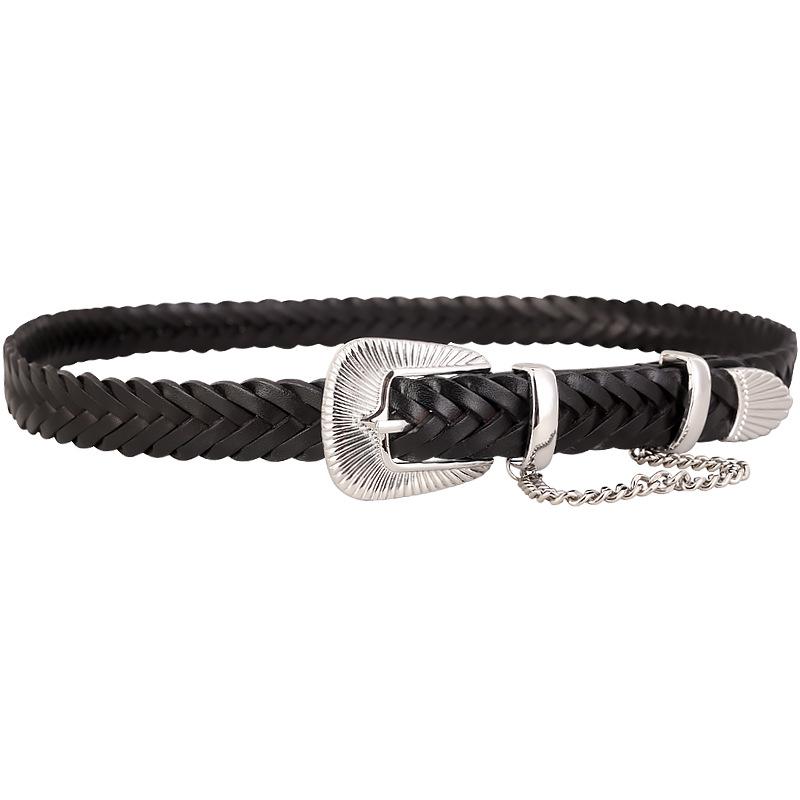 Women's Genuine Leather Woven Belt - Handmade, Punch-Free, Pin Buckle, Decorative Cowhide, In Stock