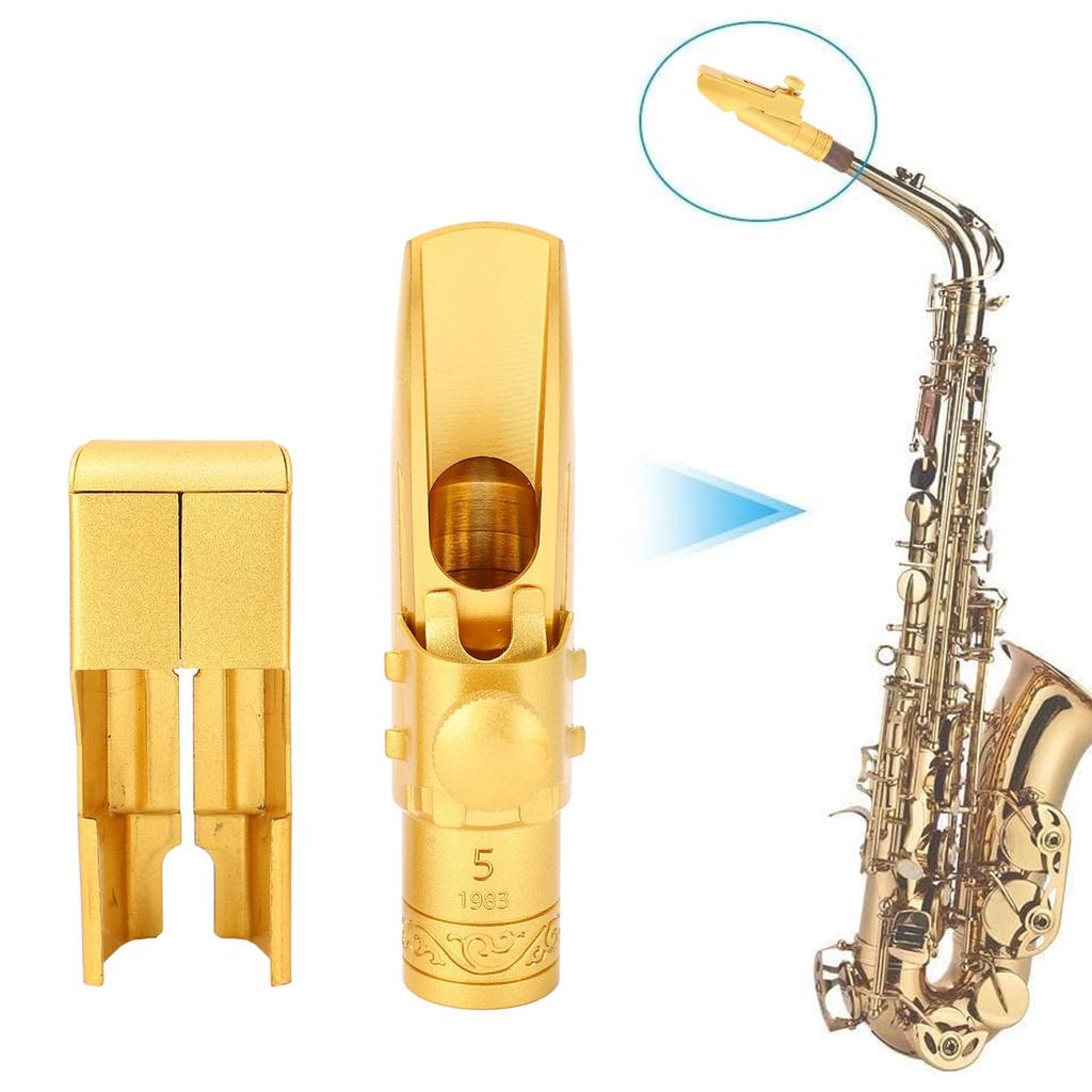 Ongwan Alto Saxophone Mouthpiece, Gold Plated Metal Slide Type, 5C, with Mouthpiece Pad and Cap, Suitable for Professional and Beginner Saxophone Play
