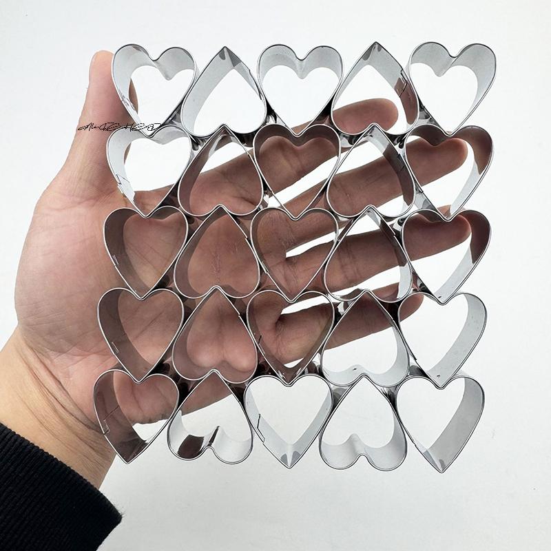 25-Cavity Small Heart Shape Cookie Cutter Set Stainless Steel Biscuit Molds for Valentine Wedding Baking Mini Cookies