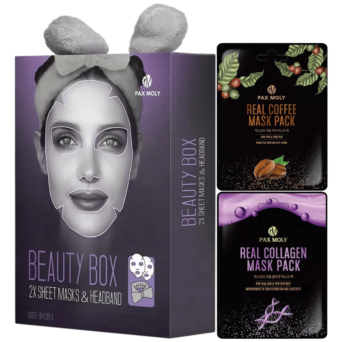 

Pax Moly - Розкішна коробка тканинних масок &; Пов язка на голову - набір з 2 листових масок з пов язкою