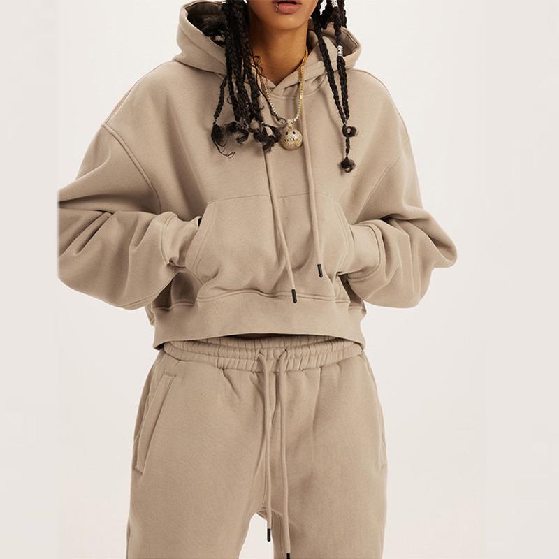 Women's Sweatshirt Set Fashion Hooded Round Neck Long Sleeve Top Casual Loose Warm Two-piece Set