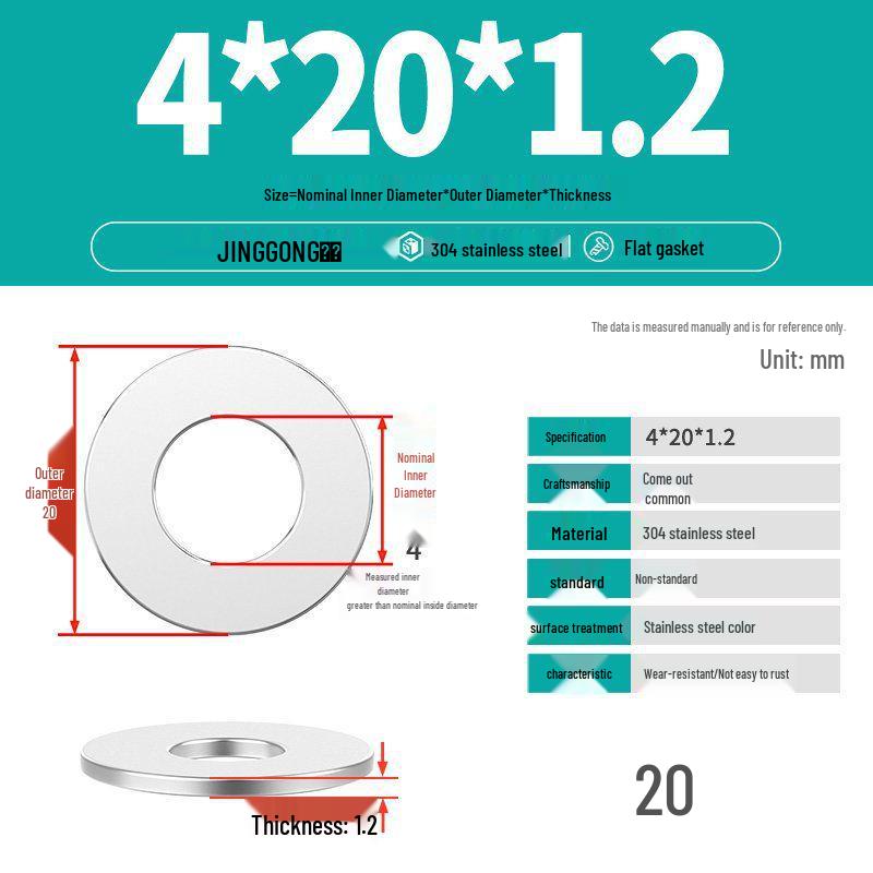 Zesílená plochá podložka/distanční kroužek z nerezové oceli 304 M4 M5 M6 M8
