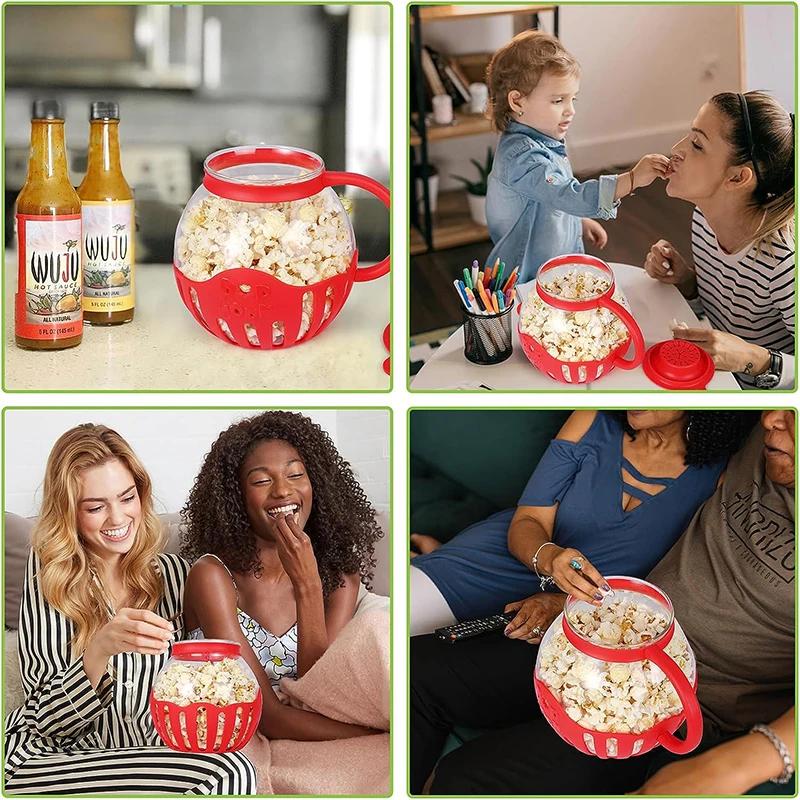 2.13L Microwave Glass Popcorn Popper with Silicone Lid Microwave Popcorn Popper with Temperature Safe High Boron Glass