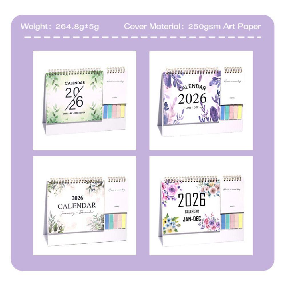 Jan. 2026 - Dec. 2026 2026 Flower Calendar Daily Study Foldable English Calendar Colorful Planning Double-coil Calendar Office