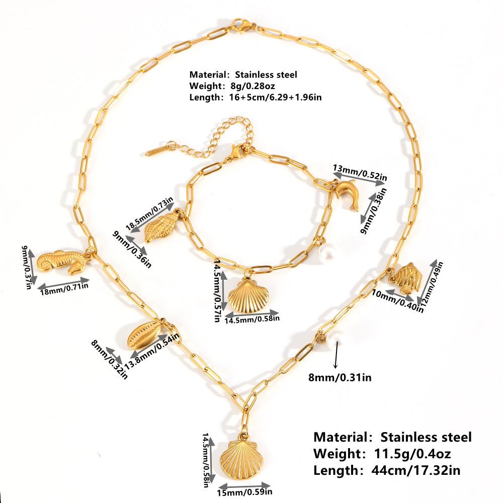 Stainless Steel Pearl Marine Life Jewelry Set - Summer Beach Collection