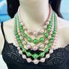 Fashionable Layering Artificial Pearls Necklace With Matching Studs Comfortable Daily Wear Accessories