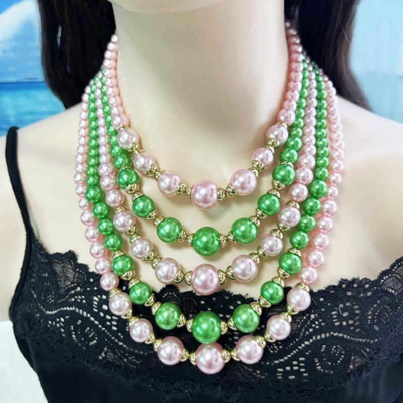 Fashionable Layering Artificial Pearls Necklace With Matching Studs Comfortable Daily Wear Accessories