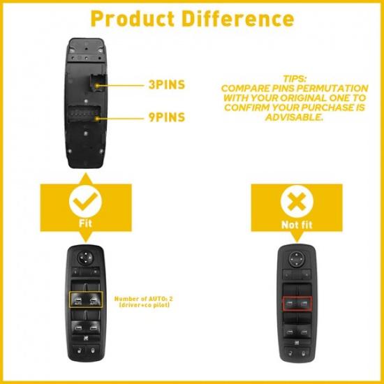 Front Door Power Window Control Switch For Dodge Ram 1500 2500 3500 2013- 2015