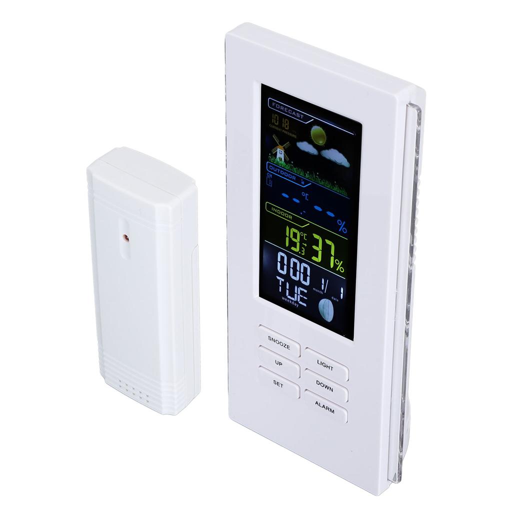 Wireless Weather Forecast Station Indoor Outdoor Thermometer Hygrometer Color Display Digital Temperature Humidity Monitor Alarm Clock Backlight