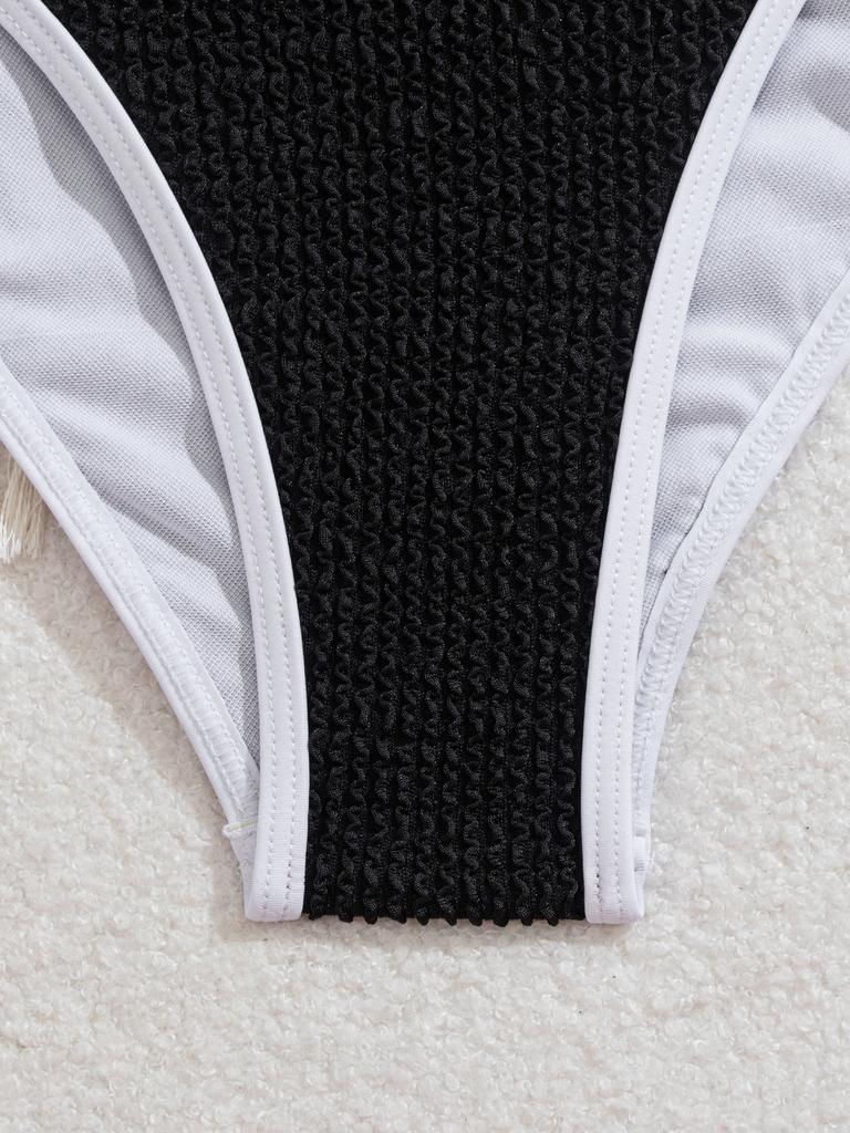 Color-matching Hollow-out One Shoulder Sexy Swimsuit Bikini