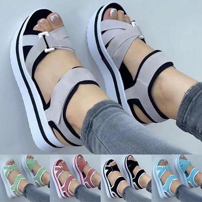 Sandalias de moda para mujer, zapatos planos con suela gruesa y punta redonda, sandalias de playa, zapatos de cuña transpirables de verano