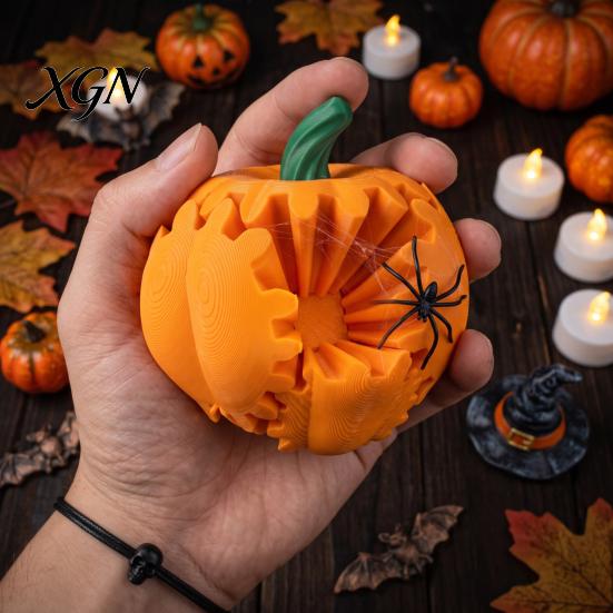 Creative Desktop Decoration 3D Printed Gear Ball Pumpkin Fidget Toy, Flexible Spinner Ornaments, Stress Relief Sensory Toys Toy for Home Office