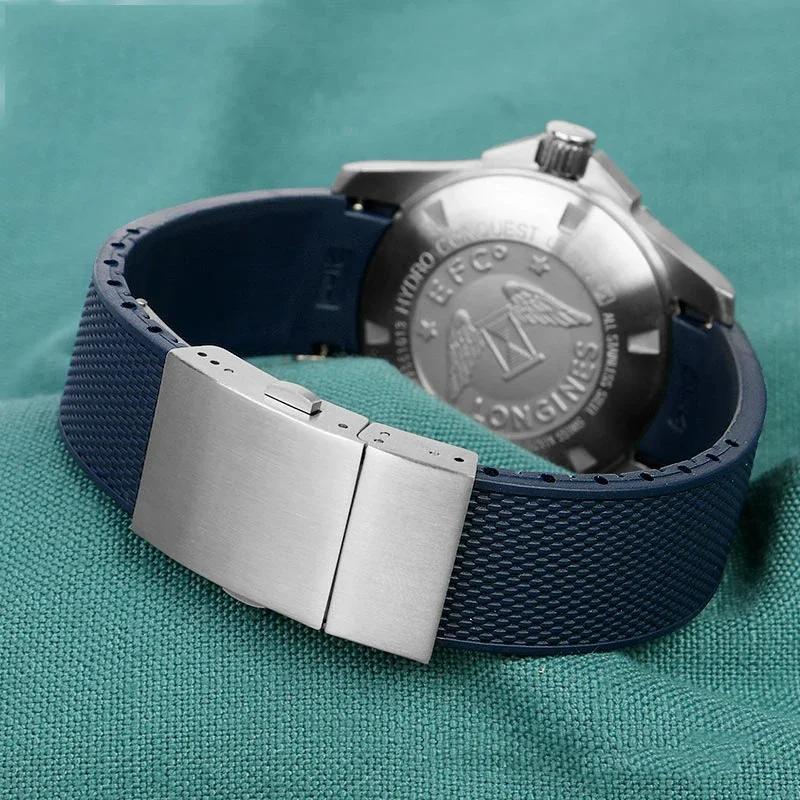 Rubber Silicone Watch Strap Waterproof Watchband for Longines Strap for Conquest HydroConquest L3.742 782 Series 21mm