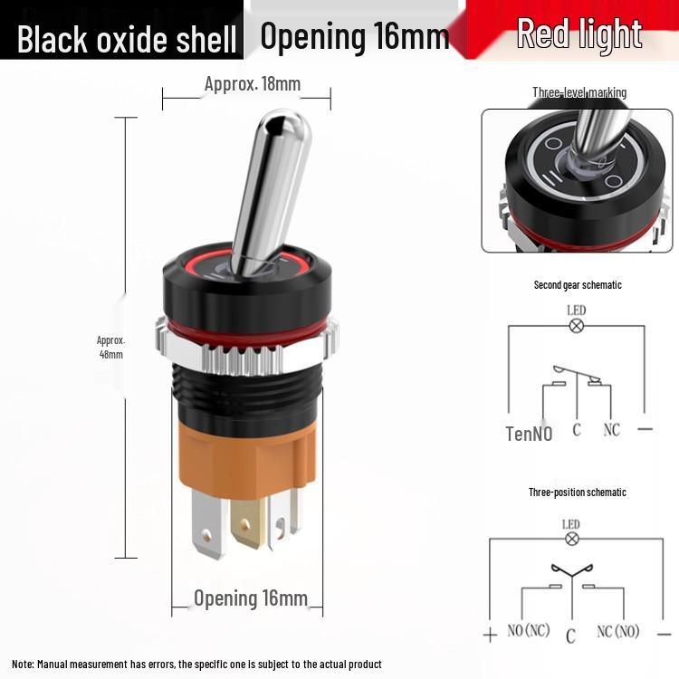 Bluebo 16mm High Current Metal Toggle Switch with Light, Large Handle, 2-Position/3-Position, 1NO1NC