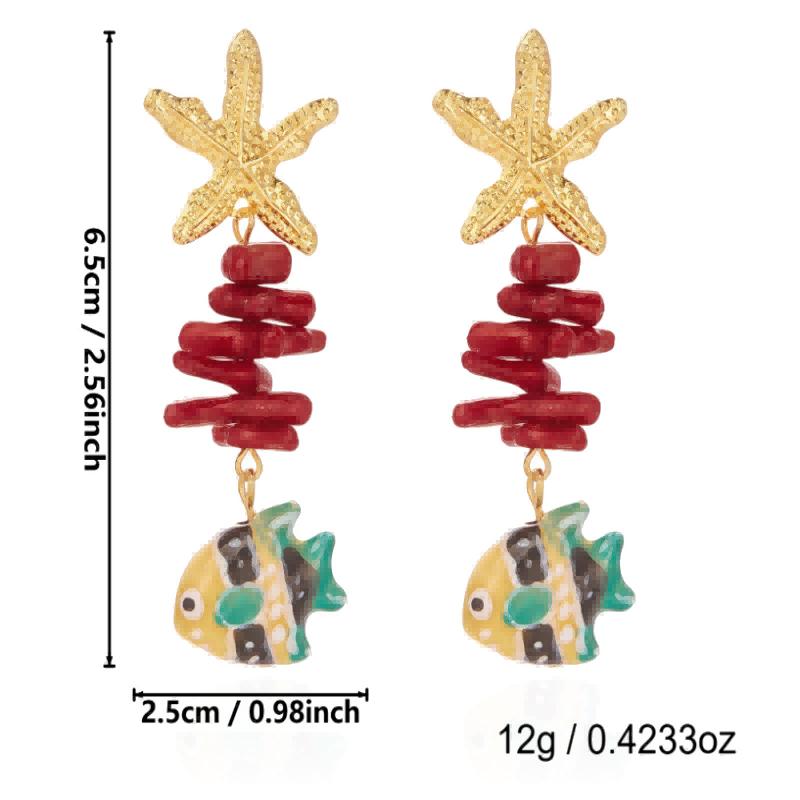 Boho Starfish & Tropical Fish Drop Earrings for Women - Summer Beach Jewelry