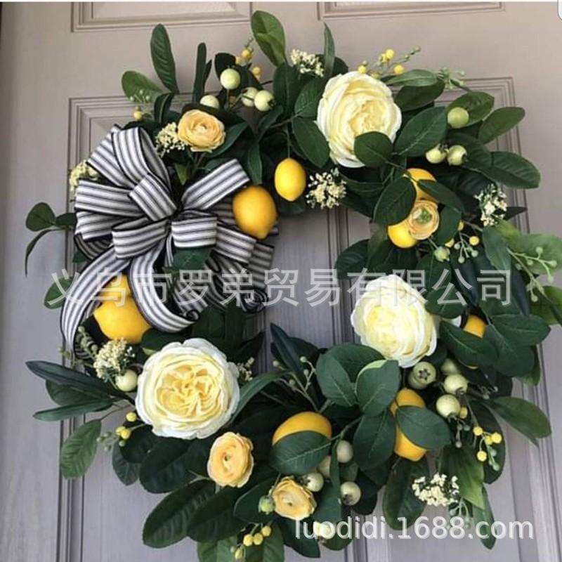 Artificial Lemon Peony Wreath Wall Hanging Decor Door Home Festival Party Decoration
