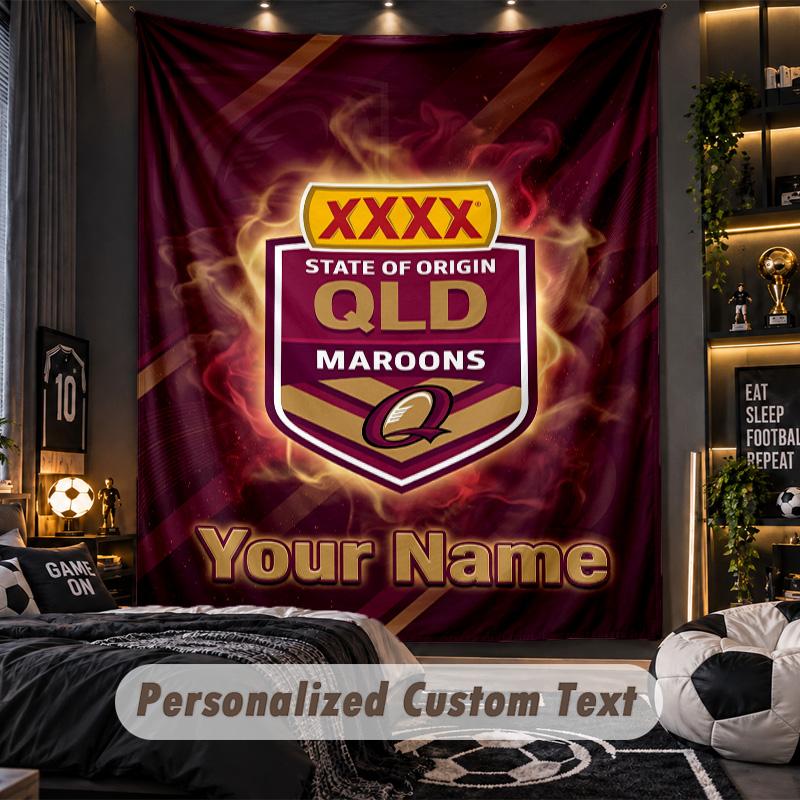 TapestryQueensland Maroons Custom Name Text Personalized Wall Hanging Tapestry Home Wall Decor