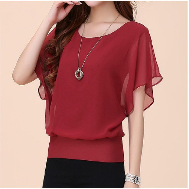 Spring and summer new plus-size women s fat mm summer bat shirt short-sleeved women s T-shirt loose slimming chiffon shirt top for women M чёрный