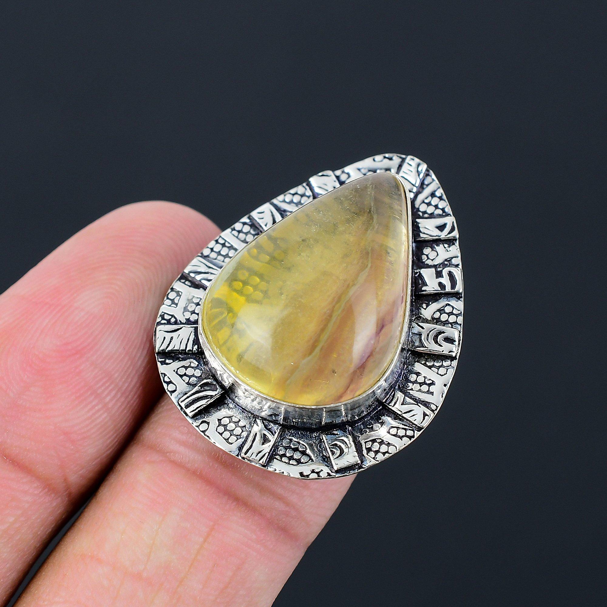 

Natural Multi Fluorite Gemstone Solitaire Ring Size 8 925 Silver For Women 8