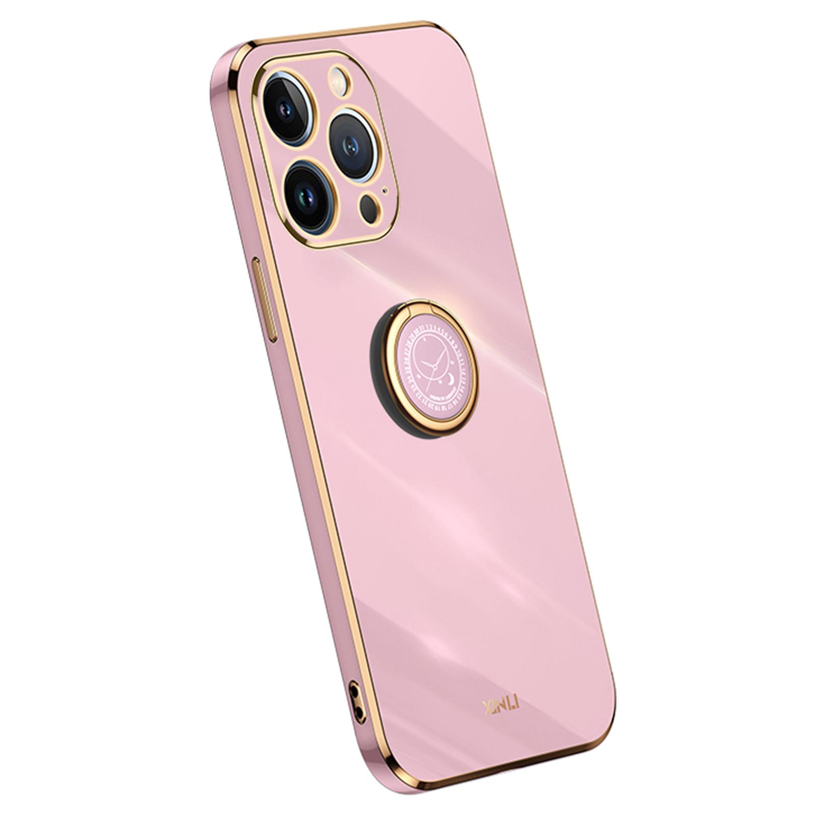 

XINLI For iPhone 16 Pro Max Case Ring Kickstand Electroplating TPU Phone Cover D