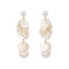 Long Fringe Earrings for Women, Stirring Pearls, Pearls, Shells, 3 Strands, Suitable Length, Small Face, Lightweight, Temperament, Luxury, Commuting,