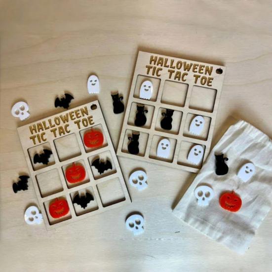Halloween Wooden Board Game Rustic Halloween Party Tabletop Game with Pumpkins Bats Cats Ghosts for Adults Kids Party Favors