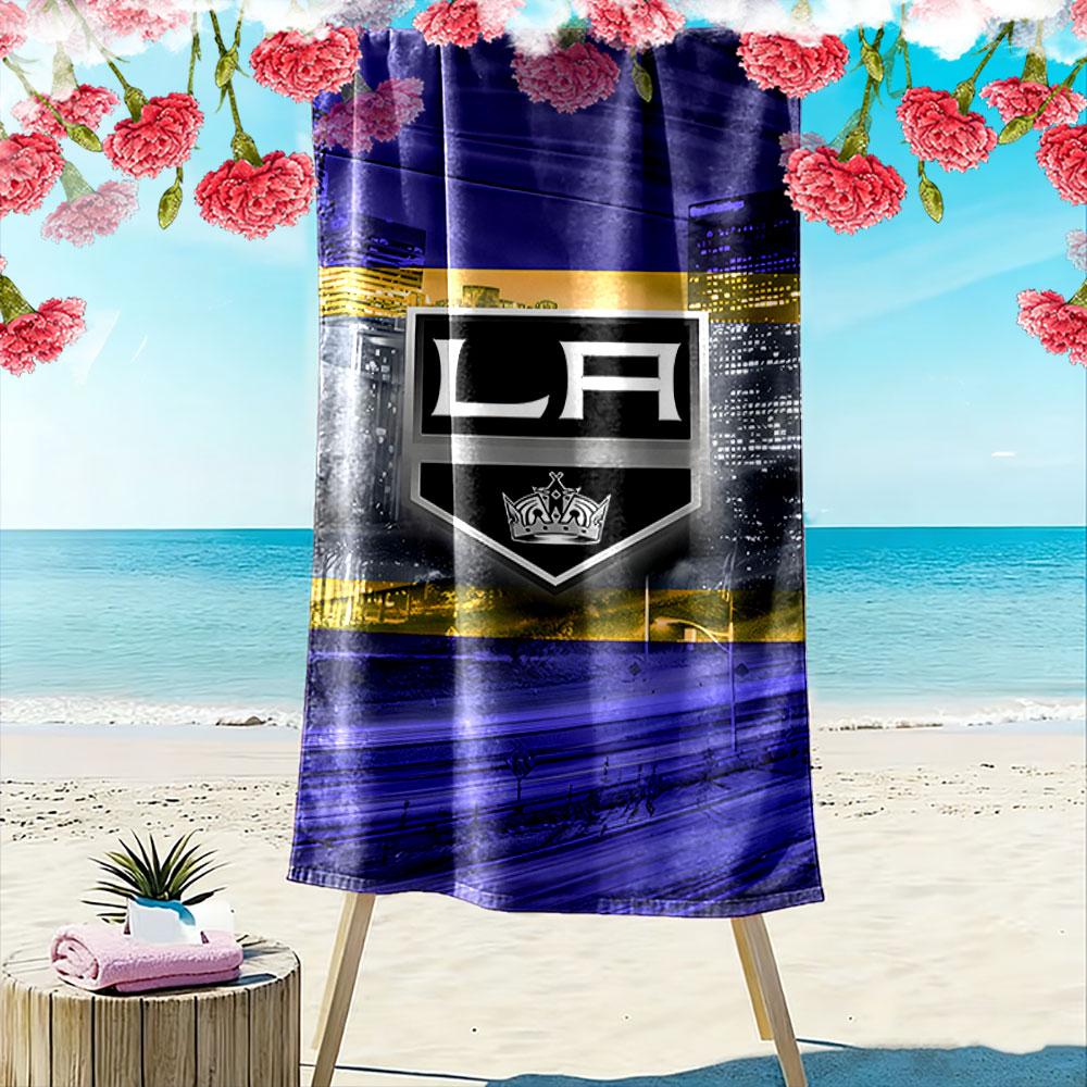 "LA Cityscape with Crown Emblem Design" Patterned beach towel quick dry perfect for travel outdoor sports jogging the beach and swimming