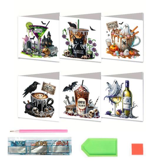 6 Pcs DIY Rhinestone Art Painting Cards Christmas Greeting Card Making Kit with Envelopes 5D Snowman Cat Deer Rhinestone