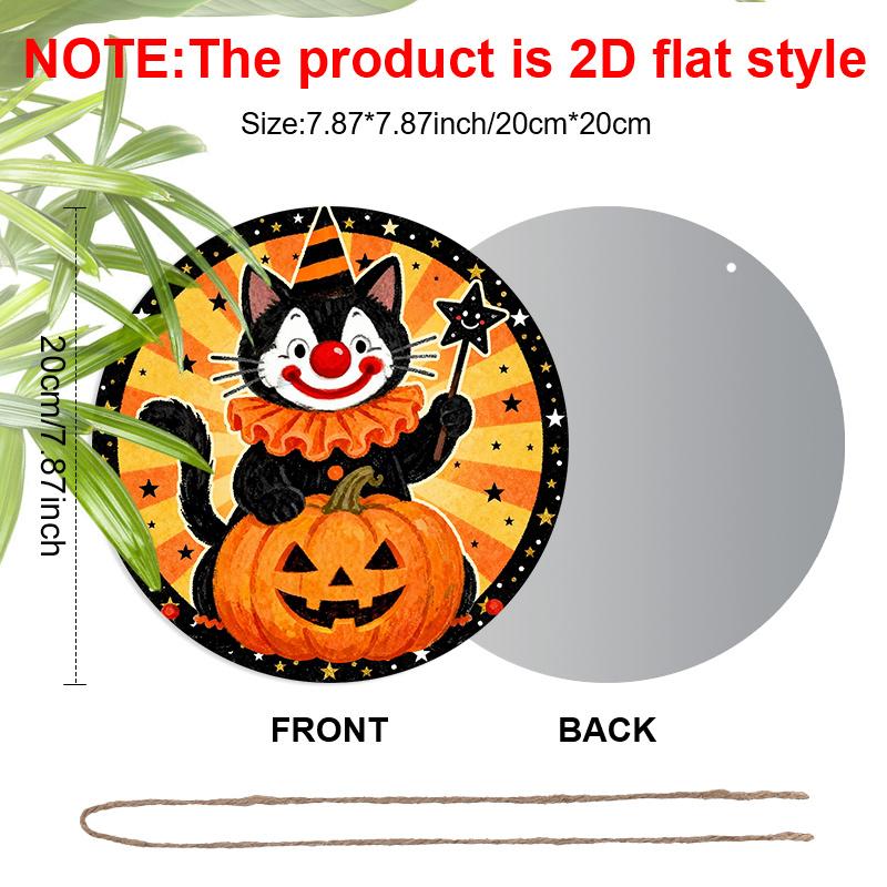 2D Flat Aluminium Halloween Sign with Black Cat & Pumpkin Pattern - Halloween Figurine Ornaments - Ideal for Front Door, Wall, Porch, Fence Decor