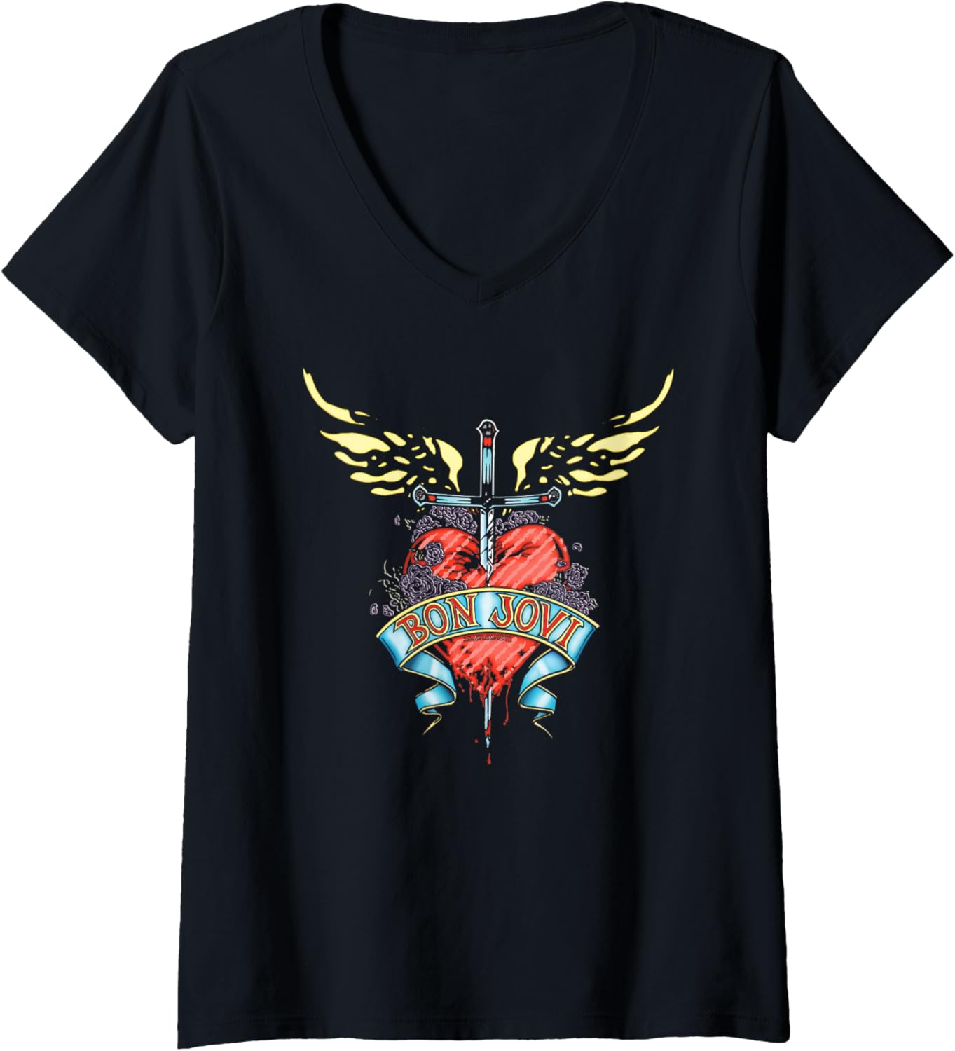 Bon Jovi Heart Sword Wings Roses T-shirt S
