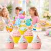 12Pcs/Set Cartoon Pattern Easter Cake Toppers Bunny Design Thick Cardstock Cupcake Toppers Pre-Assembled Sticks Dessert Supplies