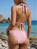 2026 New European & American Solid Color Halter Tie One-Piece Swimsuit