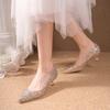 Autumn New Large Size Sequined Stiletto Single Shoes Pointed Head Shallow Mouth High Heels Medium Heel Bridesmaid Bride Shoes
