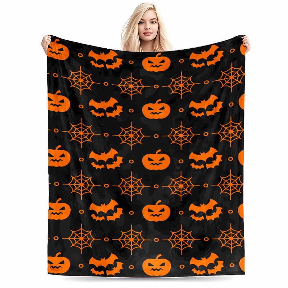 Halloween Pumpkin & Bat Pattern Flannel blanket for bedroom, living room, sofa, and nap