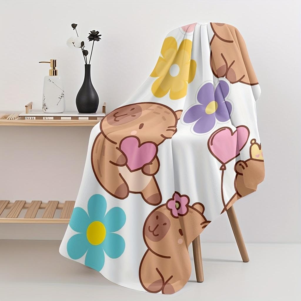 1pc Cute capybara pattern beach towel, made of polyester, machine washable, suitable for bathroom and pool use.