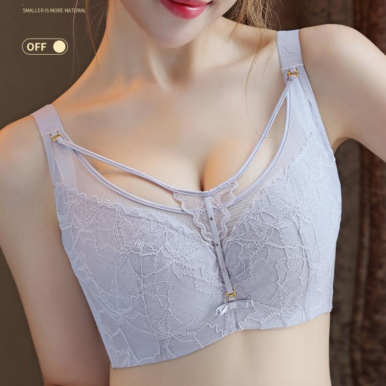 Full Cup Thin Bra Women's Thin Bra Gathered Bra Restrained Breast Anti Sagging and Anti Glare Bra