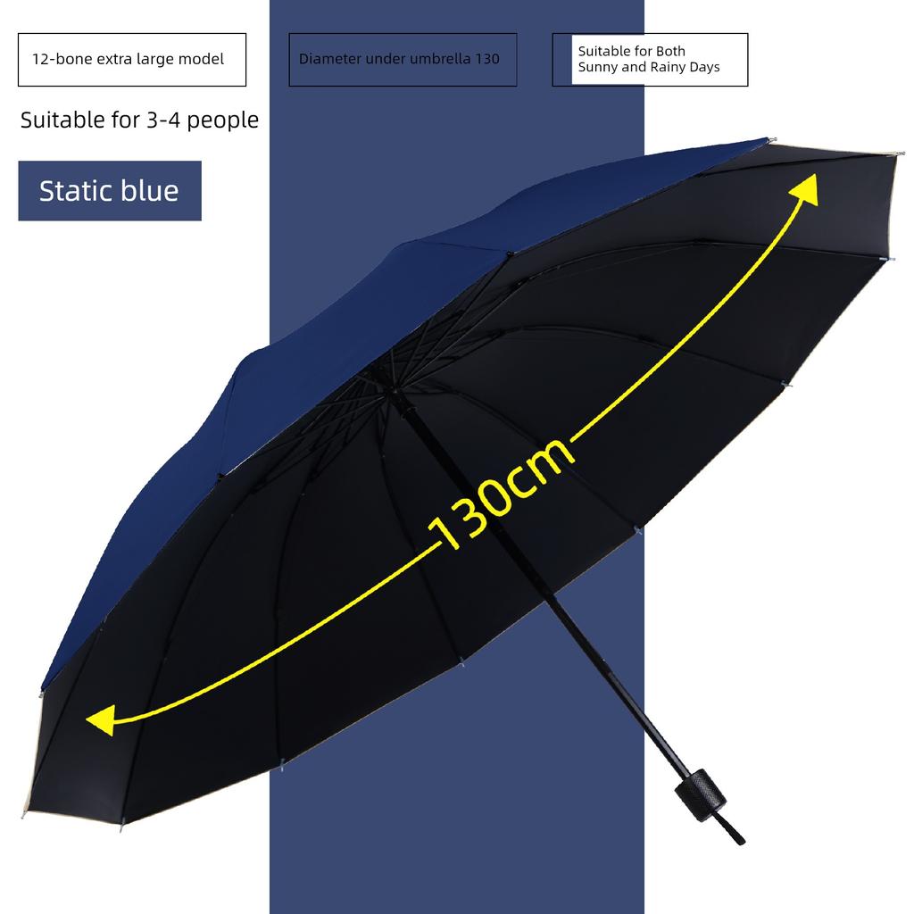 [12-Rib Extra-Large Size] Folding Rainproof Umbrella, Enlarged, Thickened, and Reinforced, Suitable for Three People, Dual-Use for Sun and Rain