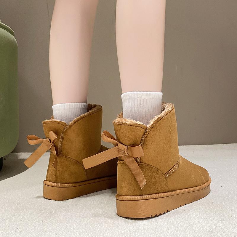 Schneestiefel Damen Winter Samt verdickt Schnee Baumwolle Schleife dicksohlige große Baumwollschuhe warme Stiefel Damen