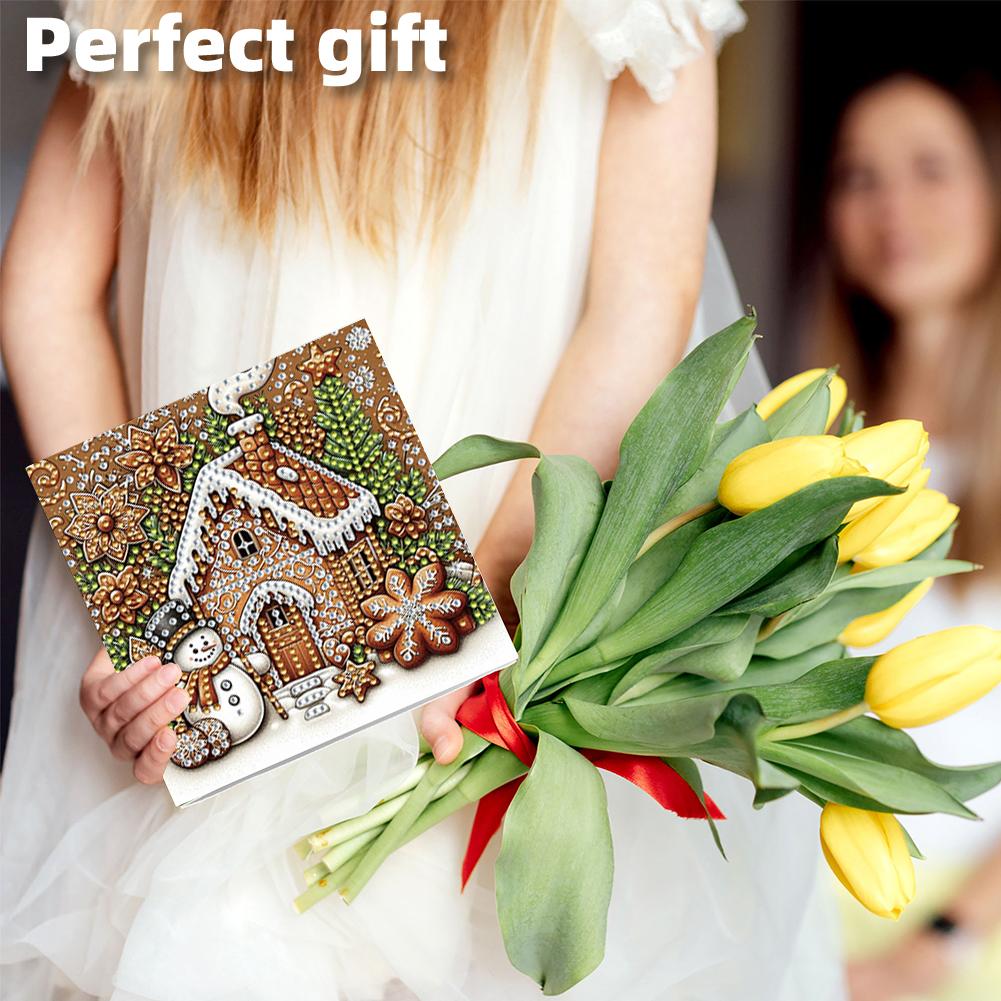 6PCS DIY Diamond Art Greeting Cards Congratulation Card & Gift (Gingerbread Man)