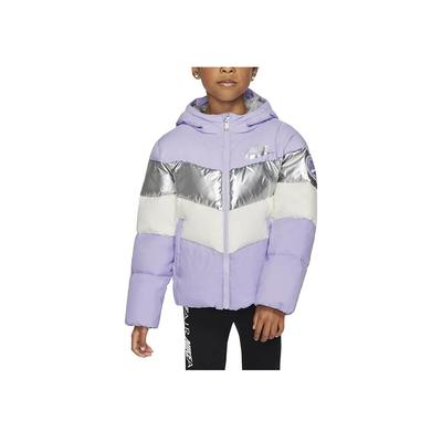 Color Block Hooded Zip-Up Casual Down Jacket Kids Jackets Lavender-Purple CQ8712-539