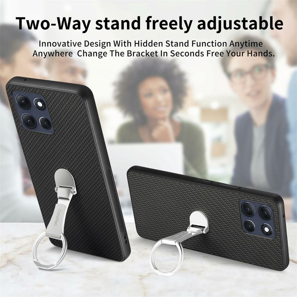 CASENEO C1-19 for Motorola Moto G86 Power 5G Case Folding Kickstand Leather Back Cover Carbon Fiber Texture