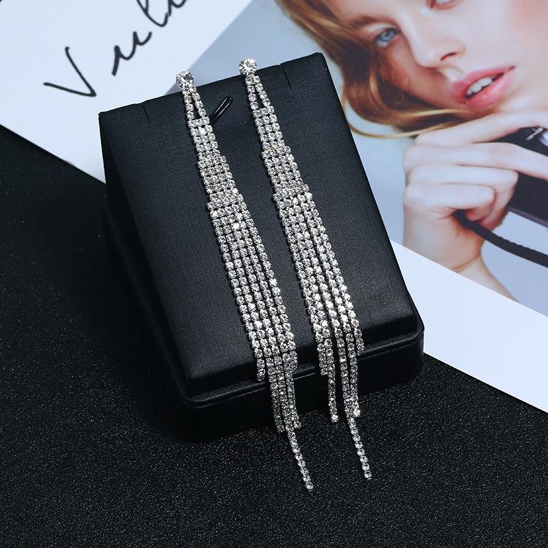 European & American Rhinestone Tassel Ear Hook Earrings for Women