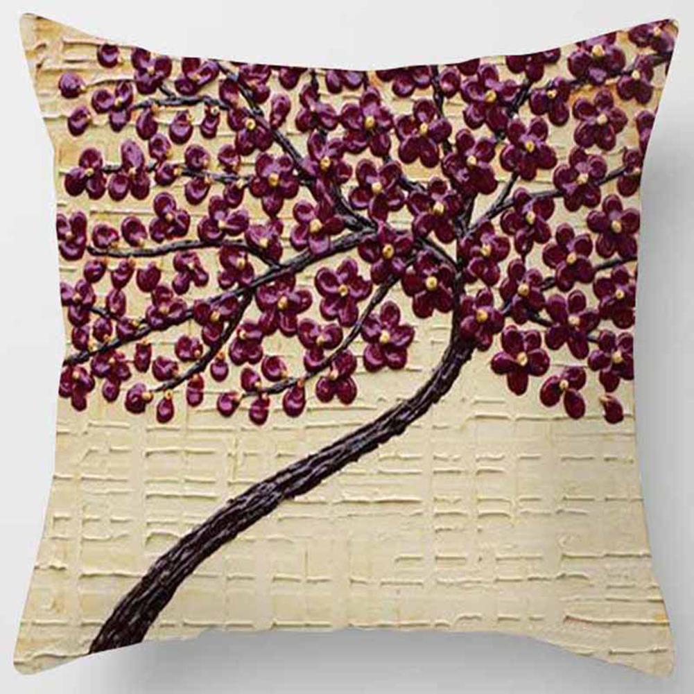 Breathable Pillow Protectors Cases, Peach Skin Velvet Personality Three-dimensional Oil Painting Tree Flower Pattern Sofa Pillow Cushion Cover, Soft S