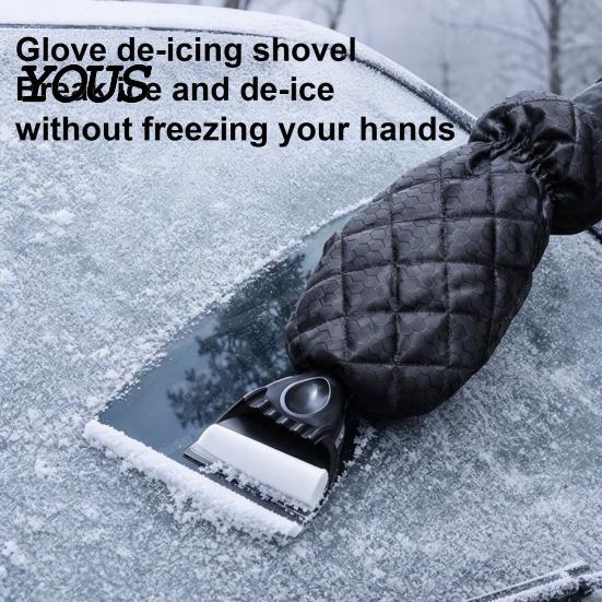 Scratch Free Glass Deicing Tool Car Snow Shovel with Built-in Glove, Integrated Winter Ice Scraper Mitt Durable for Truck Windshield Windshield,