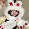 New New Year's rabbit plush hat scarf integrated female cute winter cycling warm scarf female cute