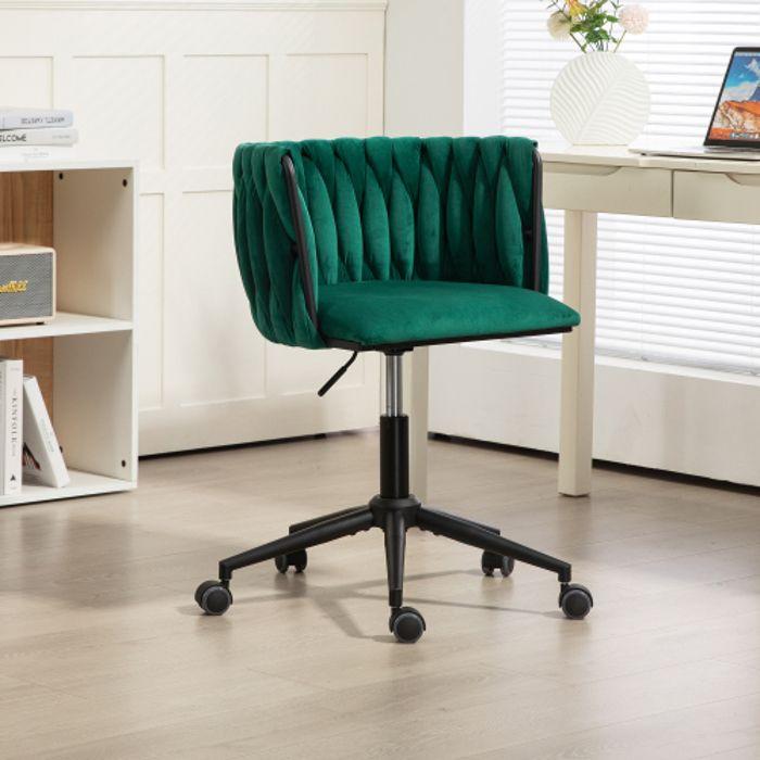 Fauteuil de bureau - MUVOE - Vert - Tissu velours - Réglable en hauteur - Pivotant 360°