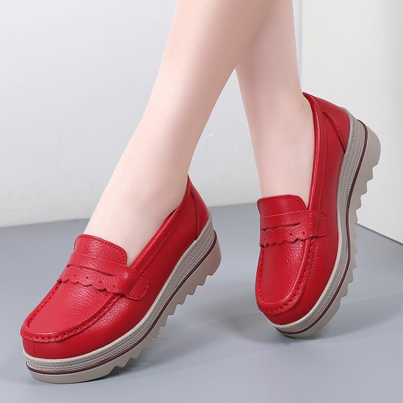 Ladies Platform Loafers Casual Elegant Black Red Grey Blue Leather Women Elevator Thick Sole Shake Shoe Plus Size