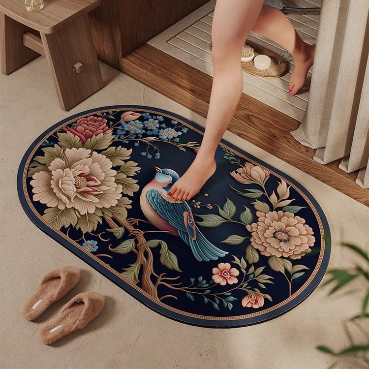 Traditional Chinese Style Elegant Bathroom Floor Mat Absorbent Diatomite Durable Stain Resistant Non Slip Entrance Mat For Bathroom