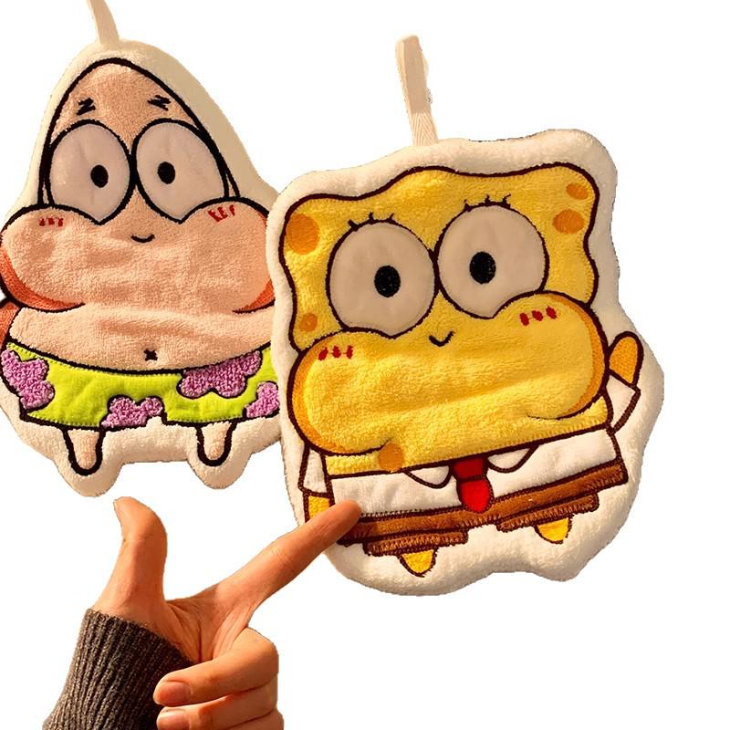 SpongeBob Coral Fleece Hanging Hand Towel - Cute, Absorbent Kitchen & Bathroom Cloth